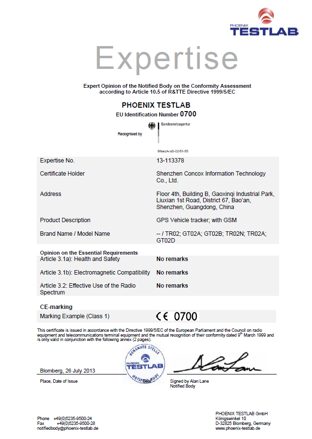 CE certificaion of TR02